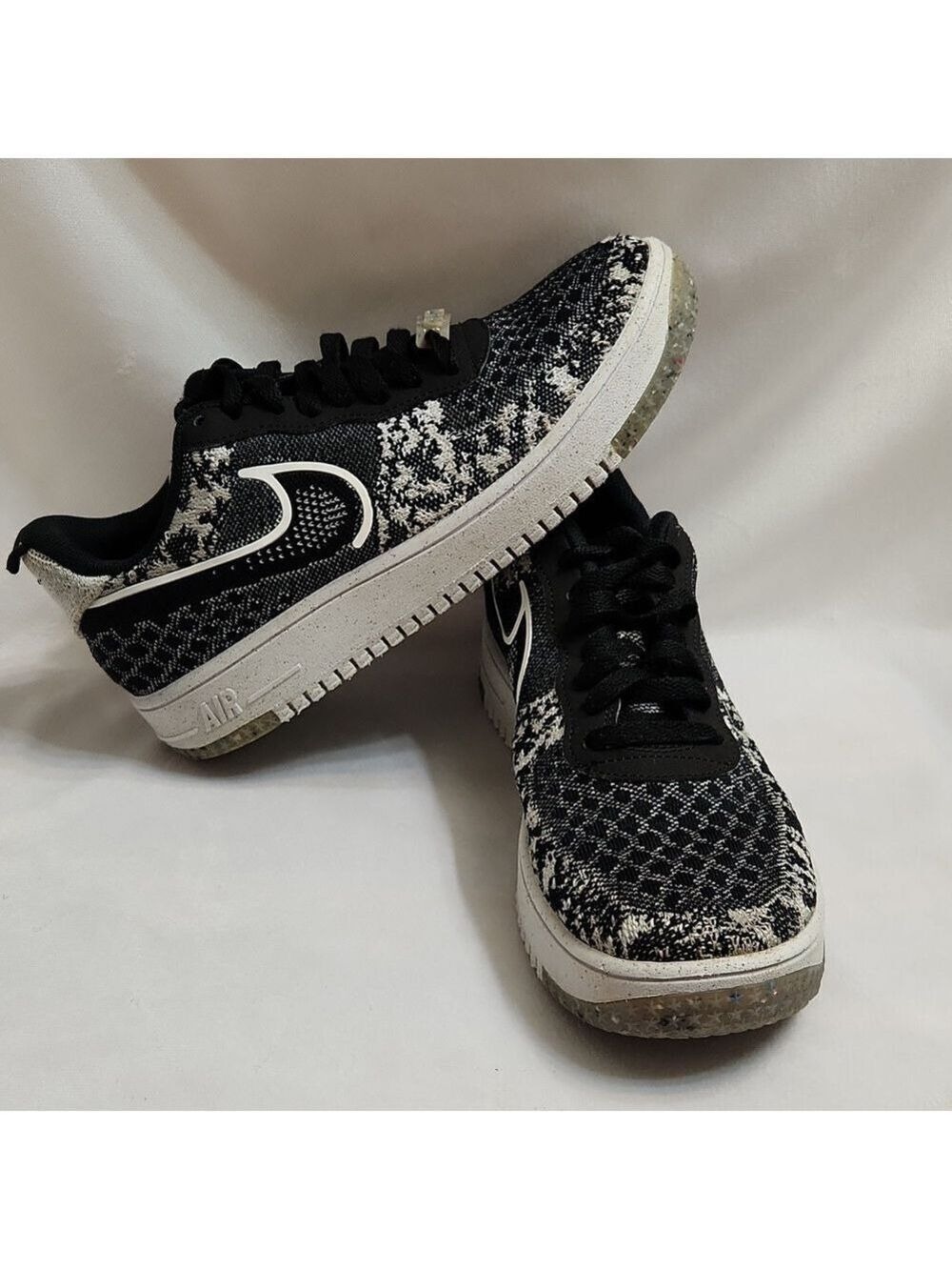 Nike Air Force 1 Crater Flyknit Next Nature Black White Sneakers (M Size 8)